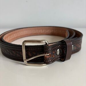Handmade Cocoa Brown Leather Belt: Western Half Basket Weave Size 50 NEW
